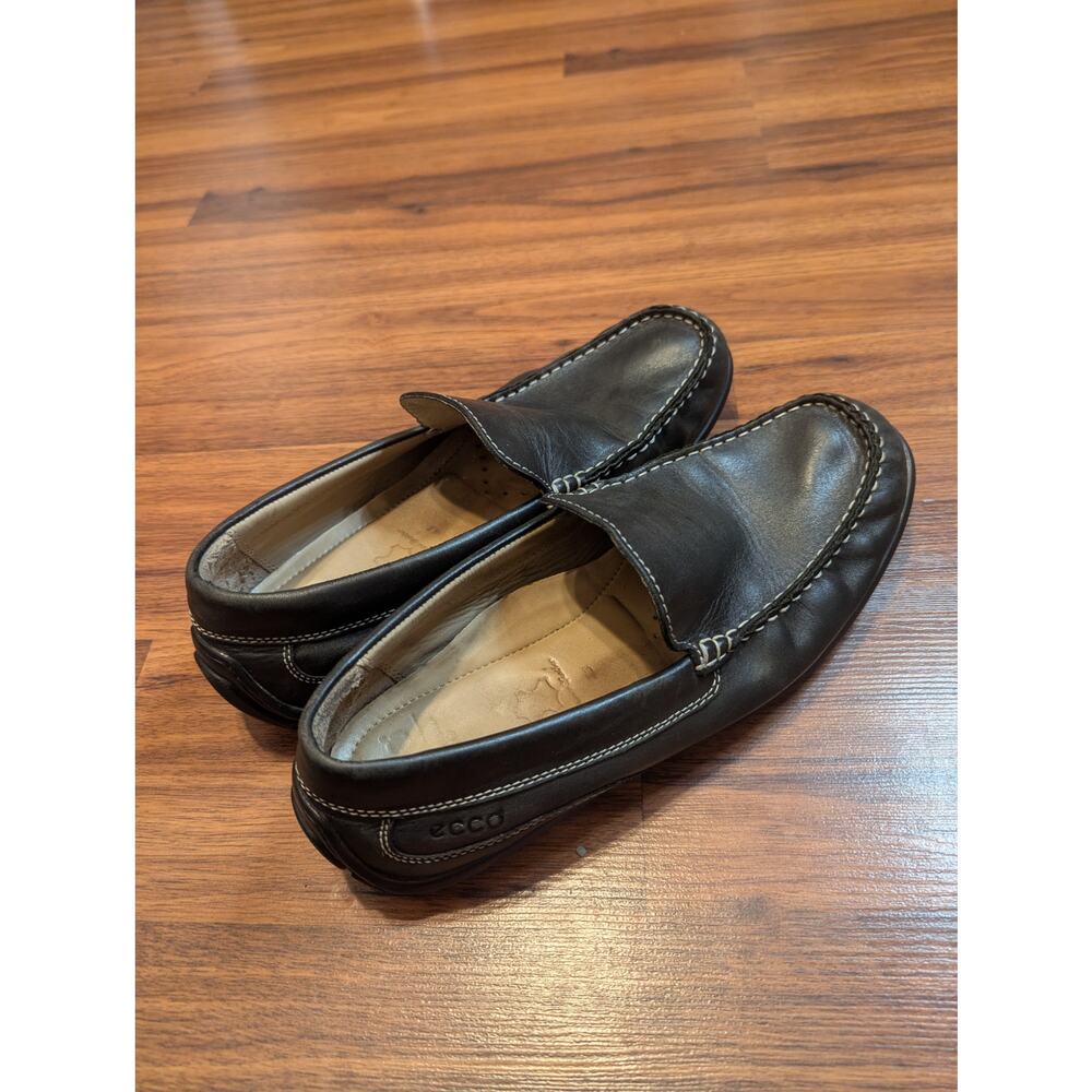 Ecco Slip on Leather Loafers Comfort Size Eu43 9  Black Casual Driving Shoes